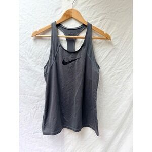 Nike Womens Dri-FIT Racerback Tank Top Gray Swoosh Logo Athletic Gym Medium